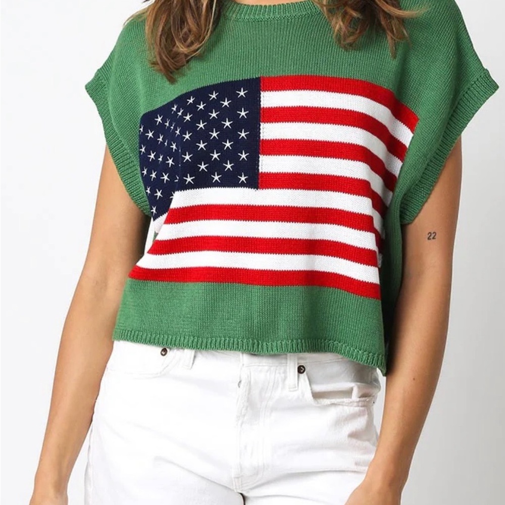 Green American Flag Knit Top